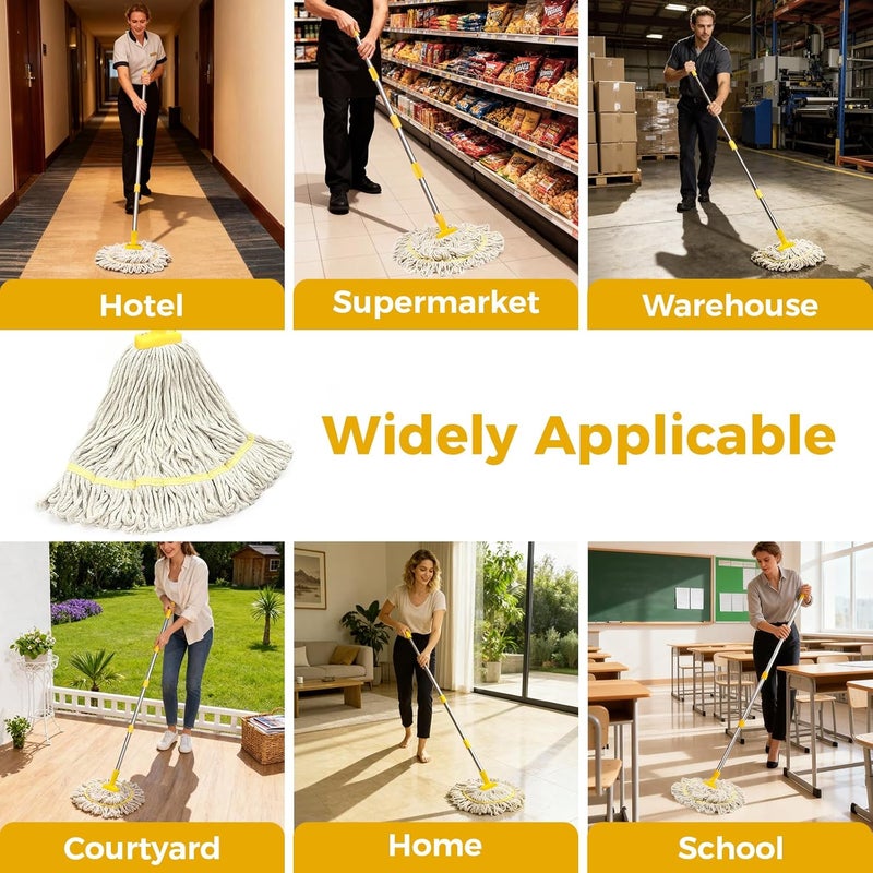 SOBONNE String Wet Mop for Floor Cleaning,Industrial Cotton Mop with Long Handle, Regular Mops for House Kitchen Bathroom Garage Office Hardwood Concrete Tile Floors,Yellow - Image 5
